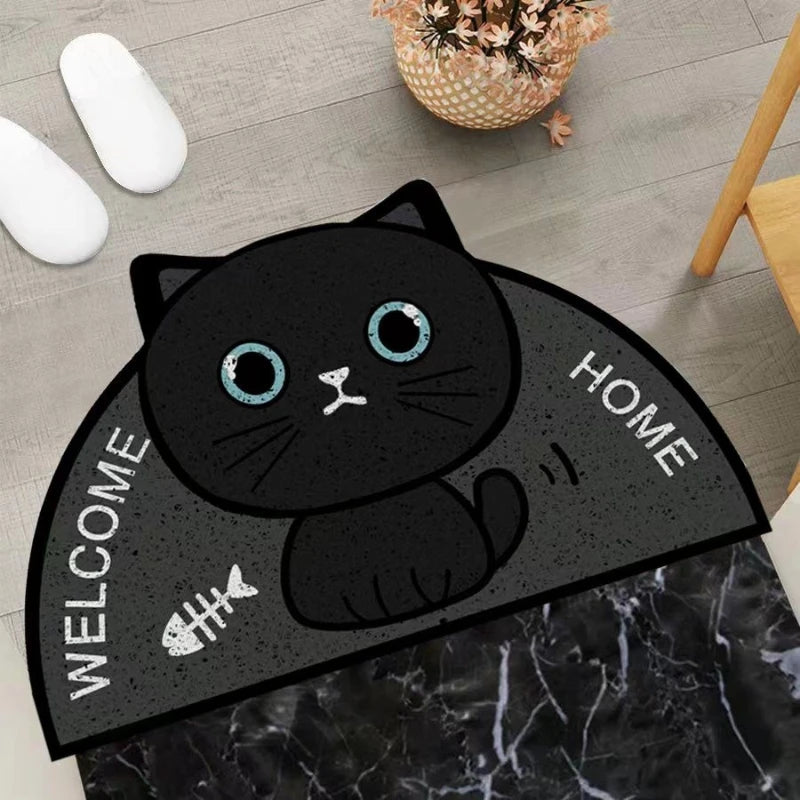 Cartoon Semicircular Carpet Entrance Mat Silk Circle Pet Mat Home Small Carpet Bedroom Bathroom Nonslip Doormat Dustproof Carpet