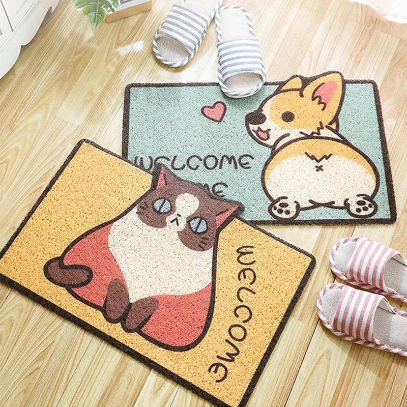 Cartoon Welcome Entrance Doormat Carpet Kitchen Corridor Non-slip Cat Dog Pet Floor Mat Suitable for Home Bathroom Living Room