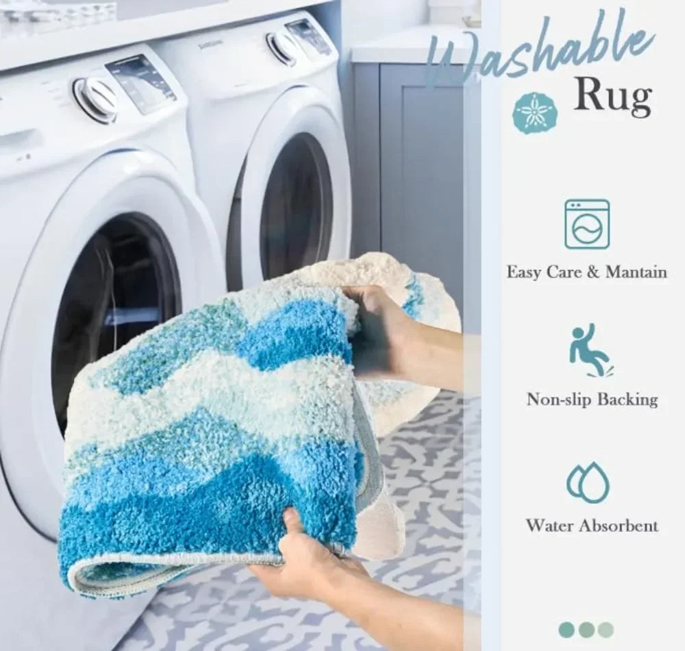 VIKAMA Upgraded Material Wave Creative Non-slip Bathroom Carpet Ocean Bedroom Bedside Rug Living Room Kitchen Mat Home Decor