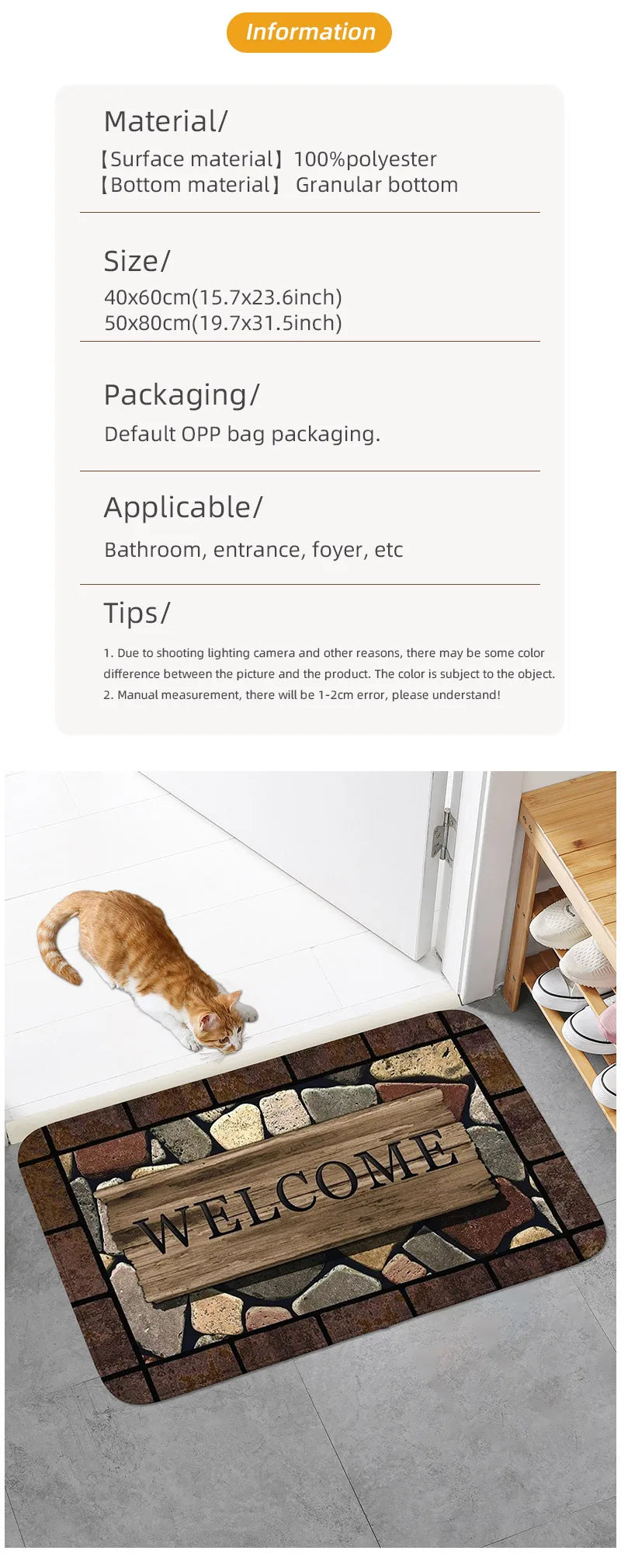 1pc Floral & Letter Graphic Door Mat Doormat Carpets Rug Carpet Bath Kitchen Garden Anti-Slip Small Home Kitchen Welcome Mats