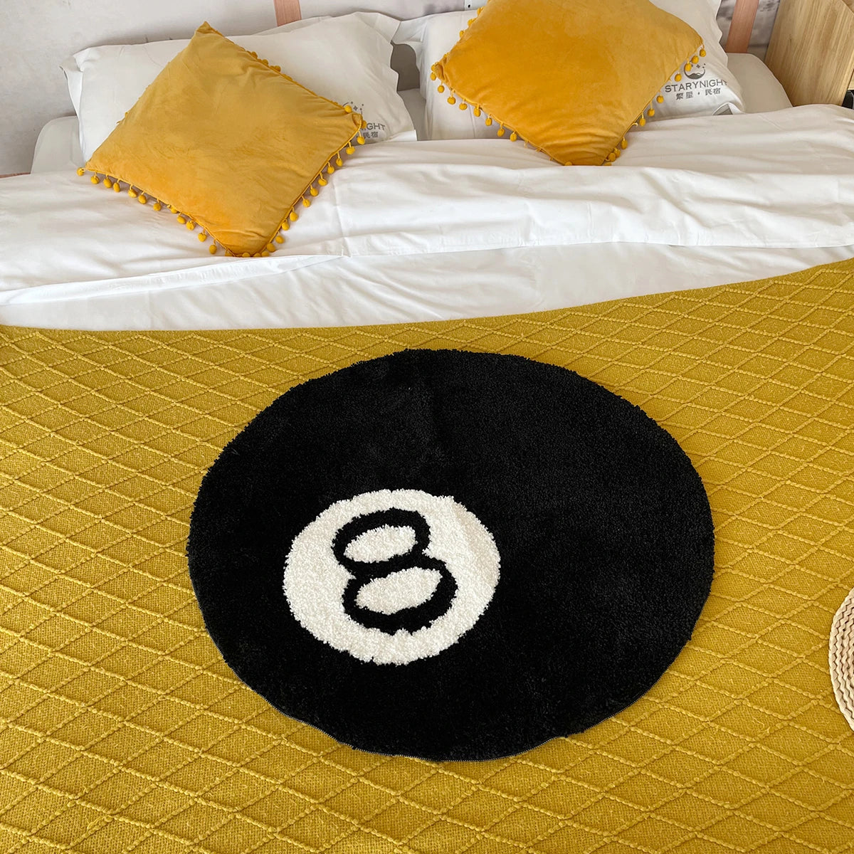 1 Pack Black Billiards 8 Ball Round Flocked Floor Bedroom Anti-Slip Carpet Mat Living Plush Soft Bedroom Rug