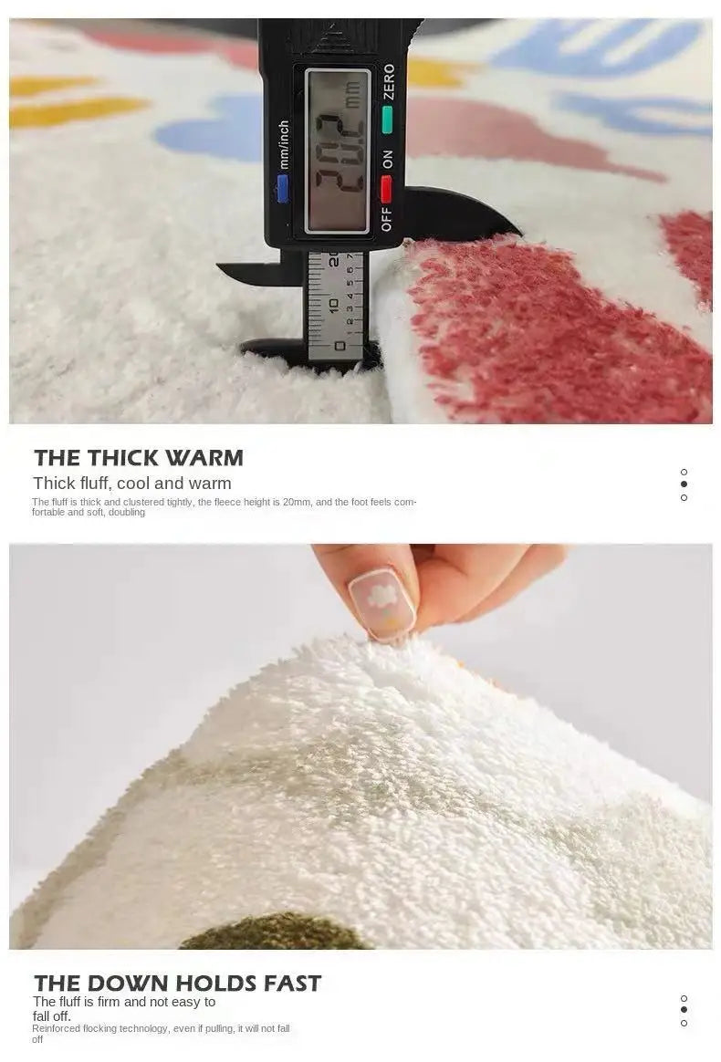 VIKAMA Cartoon Flower Faux Wool Bath Mat - Soft, Non-Slip, Absorbent, Cute Decor for Girls Bedroom, Sofa & Coffee Table