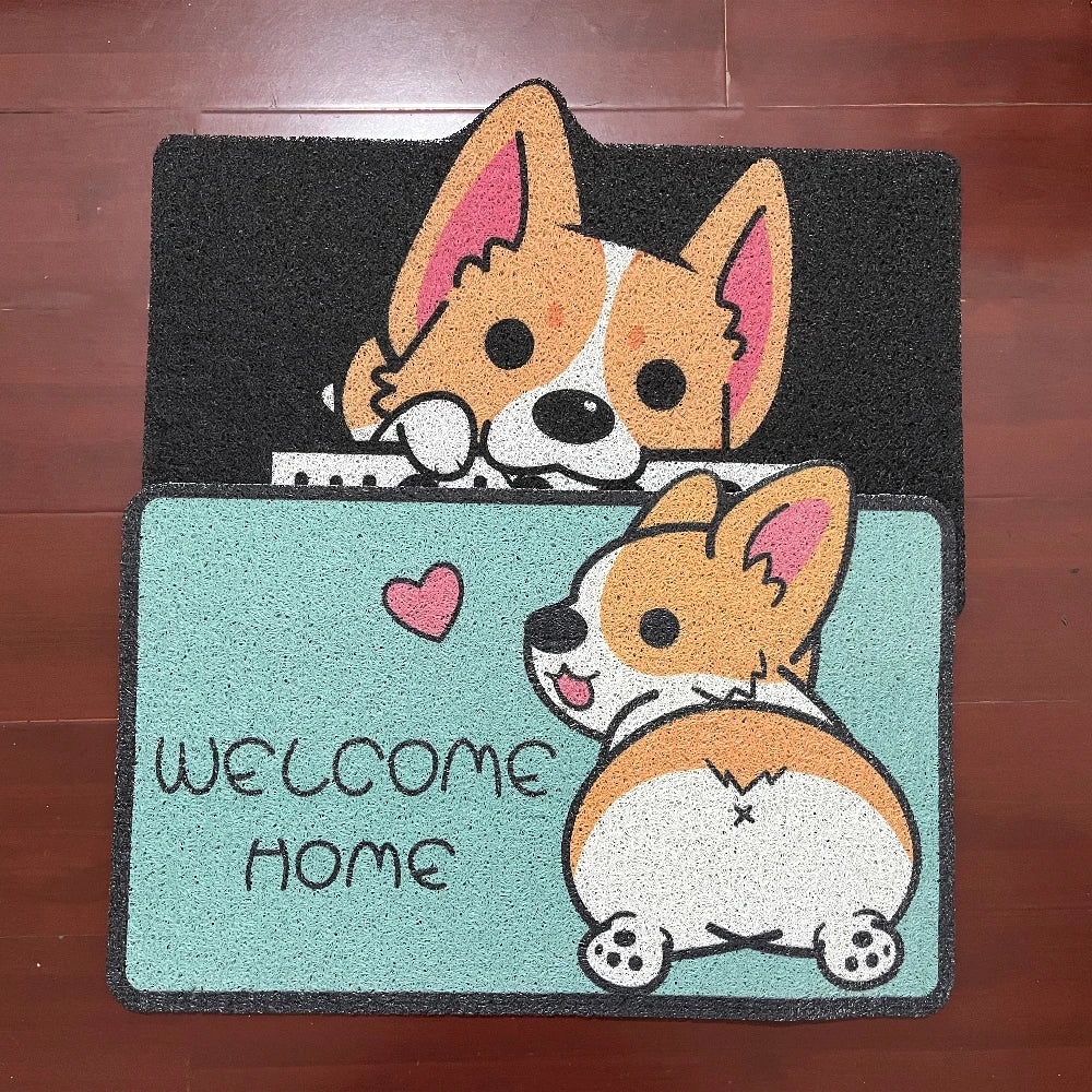 Welcome Doormat Entrance Hallway Printed Cartoon Corgi Non-Slip Floor Mats Front Doormats Outdoor Rugs  Bedroom Kitchen Carpets