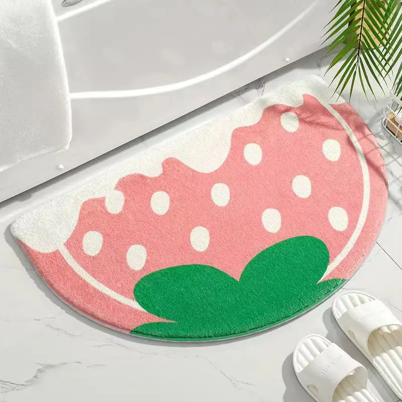 Cartoon Bathroom Foot Mat Imitation Cashmere Bathroom Floor Mat Thickened Half Round Bathroom Anti Slip Mat Cute Plush Door Mat