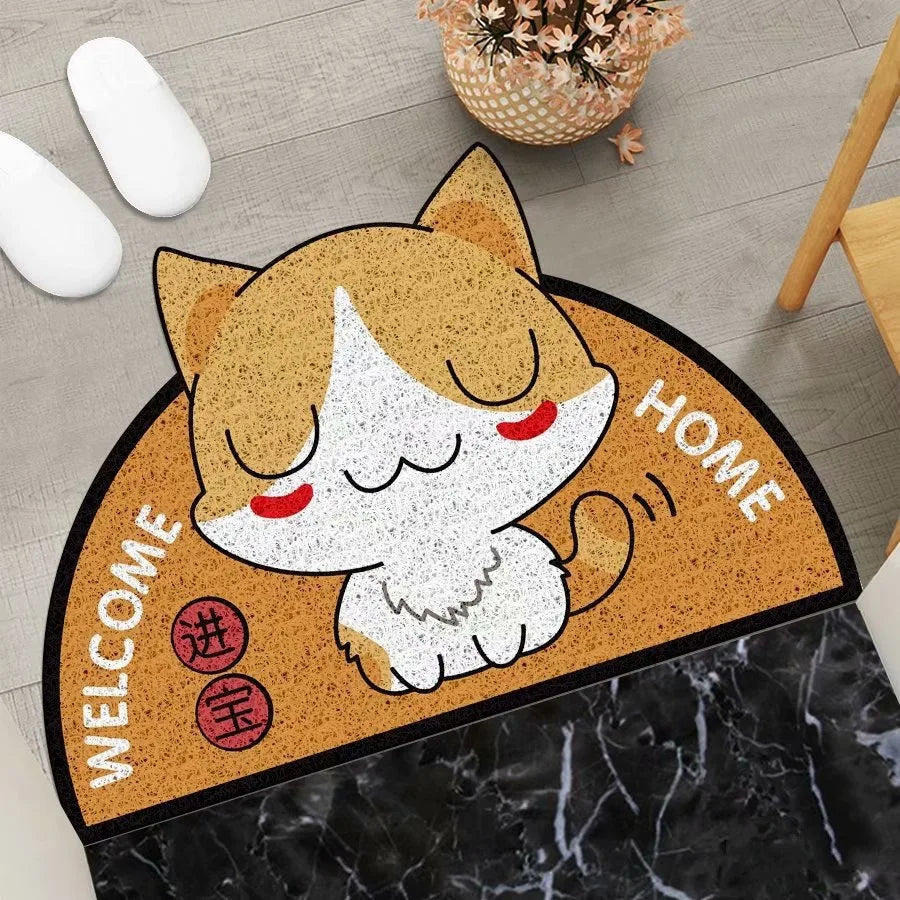 Cartoon Semicircular Carpet Entrance Mat Silk Circle Pet Mat Home Small Carpet Bedroom Bathroom Nonslip Doormat Dustproof Carpet