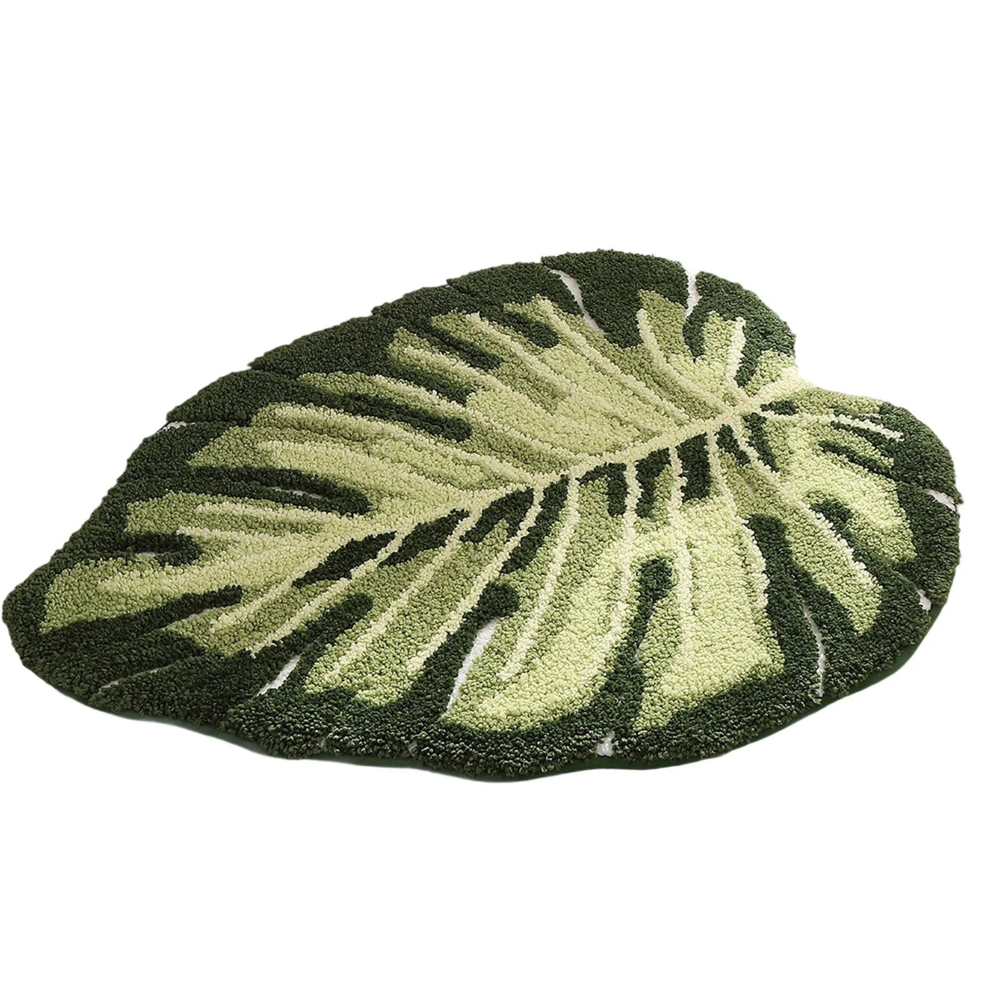 Soft Plush Green Leaf Bathroom Rug with Non-Slip Backing - Luxurious and Absorbent Bath Mat for Home Décor