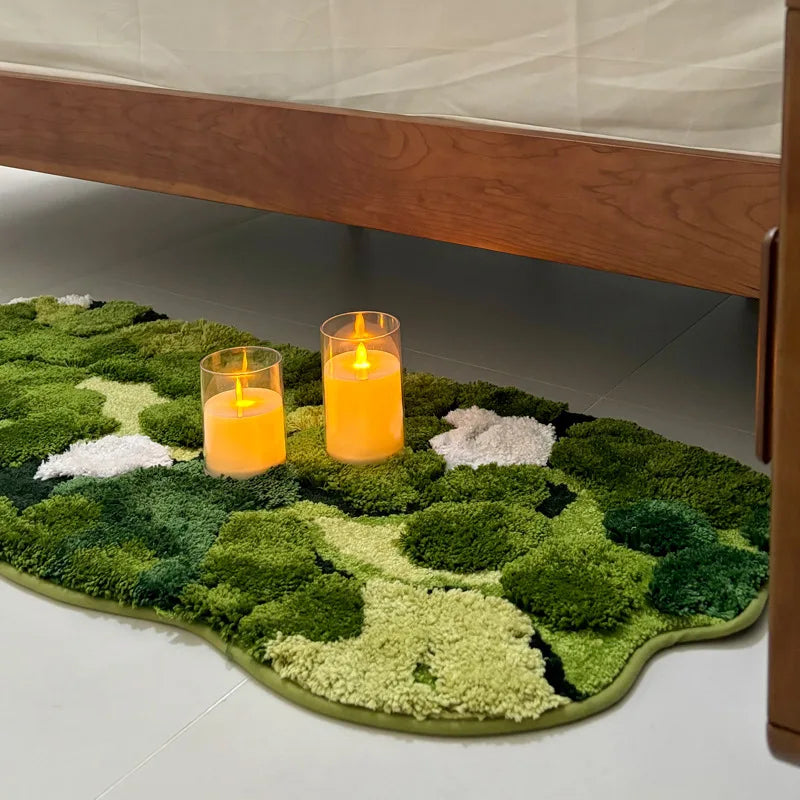 Forest Moss Flocking Bedside Rug, Ultra Soft Non-Slip Bath Mats, Bathroom Carpet & Bedroom Floor Mat for Home Decor