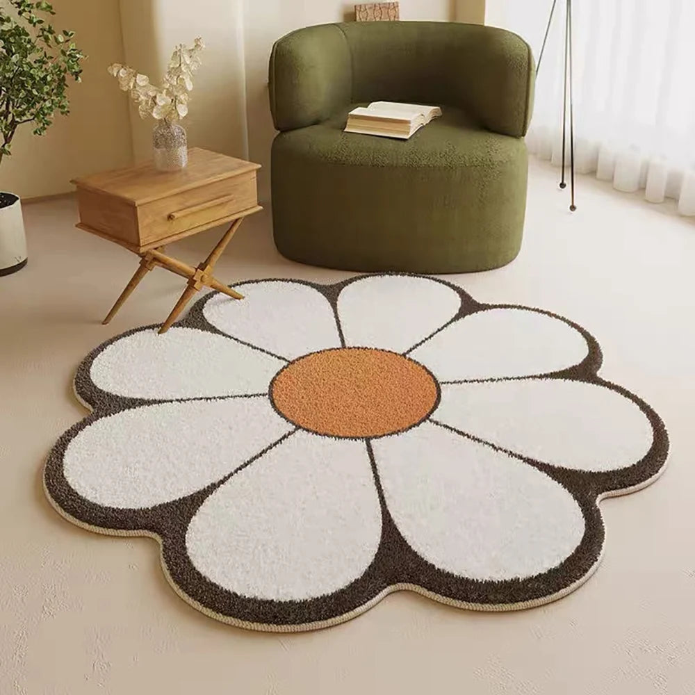 VIKAMA Cartoon Flower Faux Wool Bath Mat - Soft, Non-Slip, Absorbent, Cute Decor for Girls Bedroom, Sofa & Coffee Table