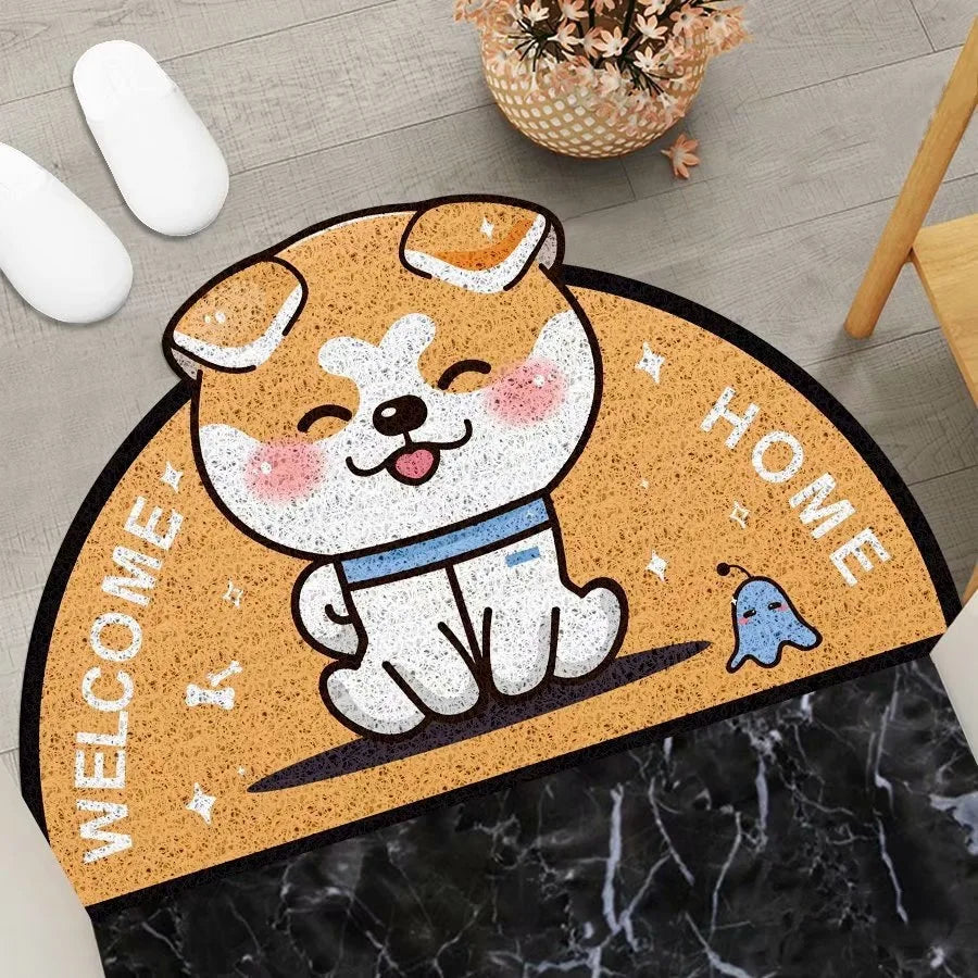 Cartoon Semicircular Carpet Entrance Mat Silk Circle Pet Mat Home Small Carpet Bedroom Bathroom Nonslip Doormat Dustproof Carpet