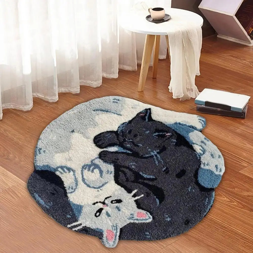 Cat Bathroom Rug Hugging Cat Pattern Plush Bathroom Decor Mat Funny Machine Wash Water Absorbent Thick Shower Rug With Non-Slip