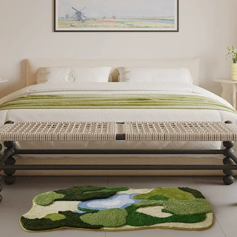 Garden Moss Hand Tufted Area Rug, Bedroom Bedside Rugs, Flocked Art Deco Carpet, Thickened Microfiber Floor Mat, Super Soft