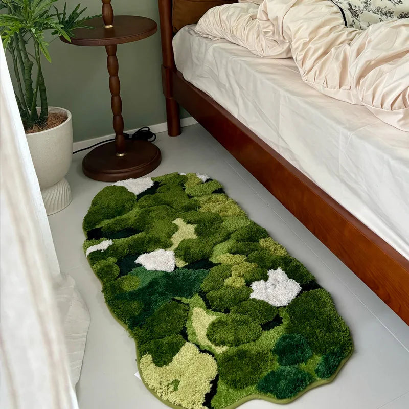 Forest Moss Flocking Bedside Rug, Ultra Soft Non-Slip Bath Mats, Bathroom Carpet & Bedroom Floor Mat for Home Decor