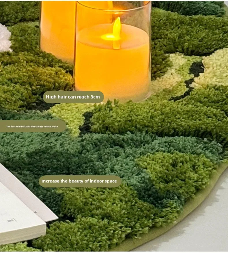 Forest Moss Flocking Bedside Rug, Ultra Soft Non-Slip Bath Mats, Bathroom Carpet & Bedroom Floor Mat for Home Decor