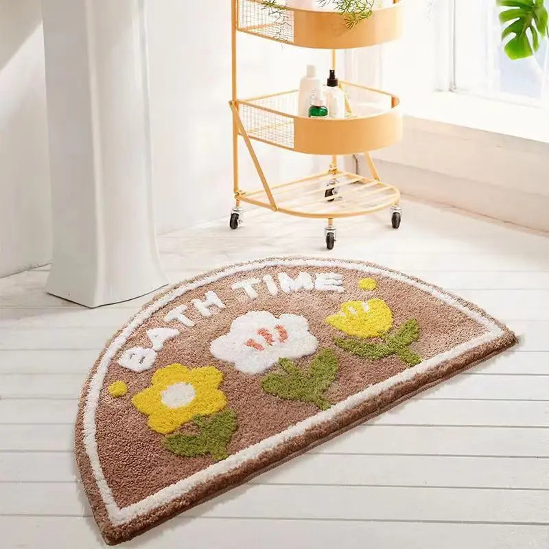 Cartoon Bathroom Foot Mat Imitation Cashmere Bathroom Floor Mat Thickened Half Round Bathroom Anti Slip Mat Cute Plush Door Mat