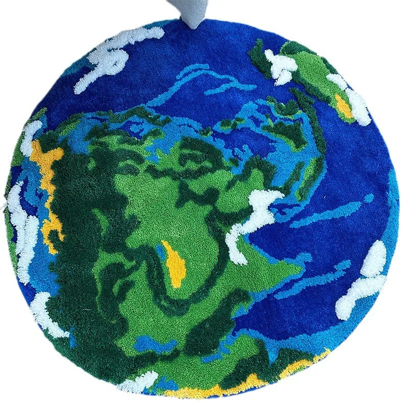Cartoon Earth Round Rug For Bedroom Home Decor Soft Kids Play Floor Mat Thick Tufted Children Crawling Tatami Carpet