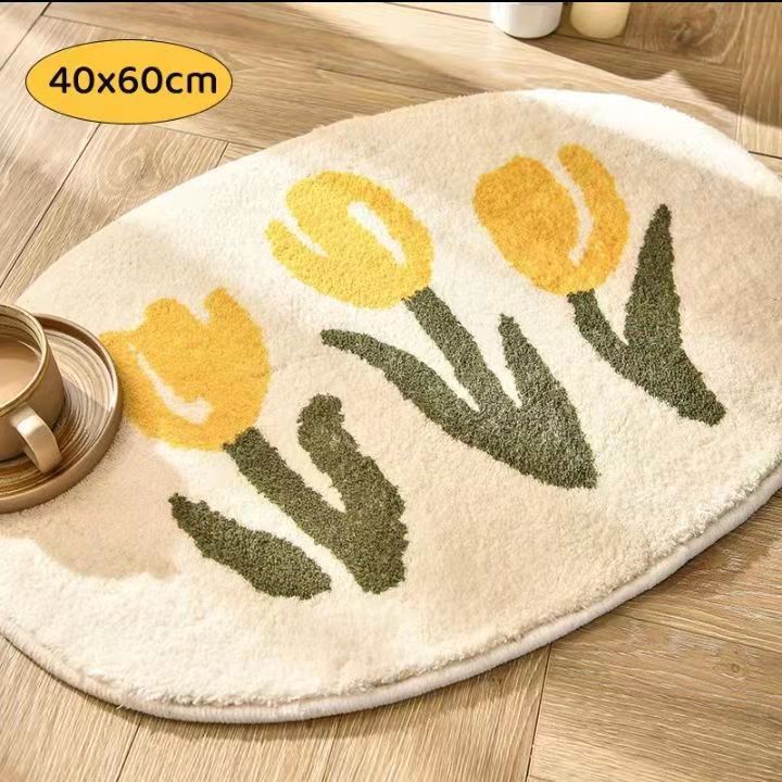 Nordic Flower Rug Cartoon Decor Carpet for Living Room Bedroom Bedside Area Rug  Smile Floor Mat Non-slip Bath Mat