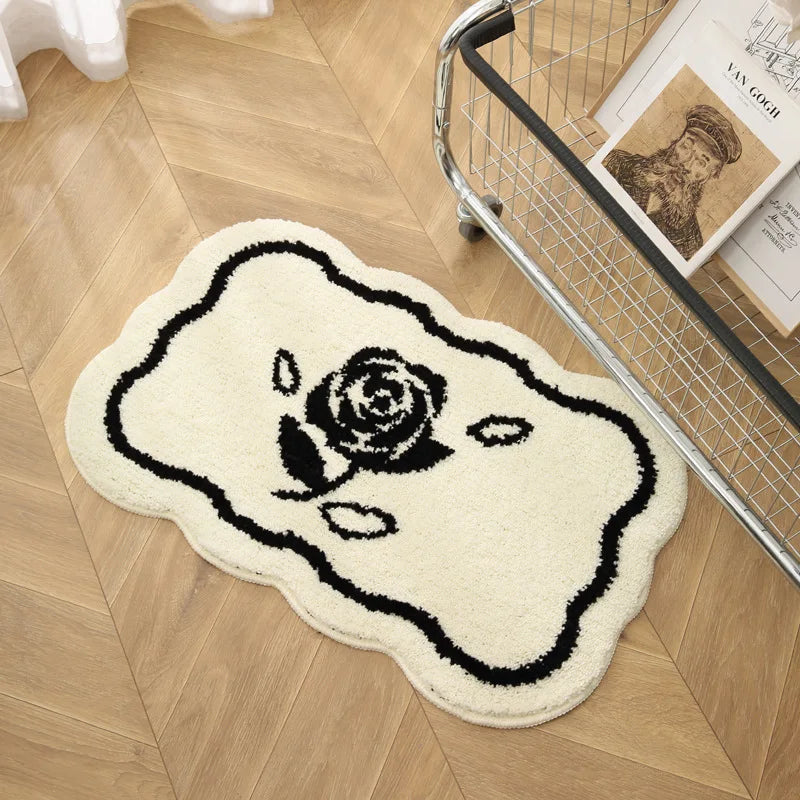 VIKAMA Ins Style Black And White Imitation Cashmere Carpet Comfort Insulation Porch Entry Carpet Bathroom Door Carpet Home Decor