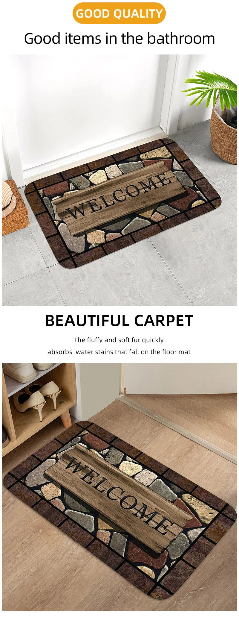 1pc Floral & Letter Graphic Door Mat Doormat Carpets Rug Carpet Bath Kitchen Garden Anti-Slip Small Home Kitchen Welcome Mats