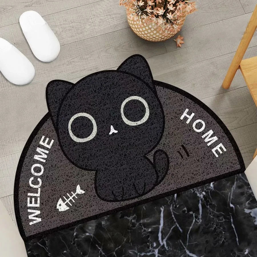 Cartoon Semicircular Carpet Entrance Mat Silk Circle Pet Mat Home Small Carpet Bedroom Bathroom Nonslip Doormat Dustproof Carpet