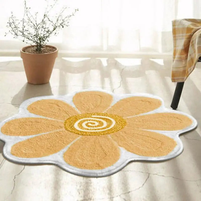 Nordic Flower Rug Ins Egg Sunflower Carpet for Bedroom Living Room Cute Plush Floor Mat Simple Round Bedside Decor Area Rugs