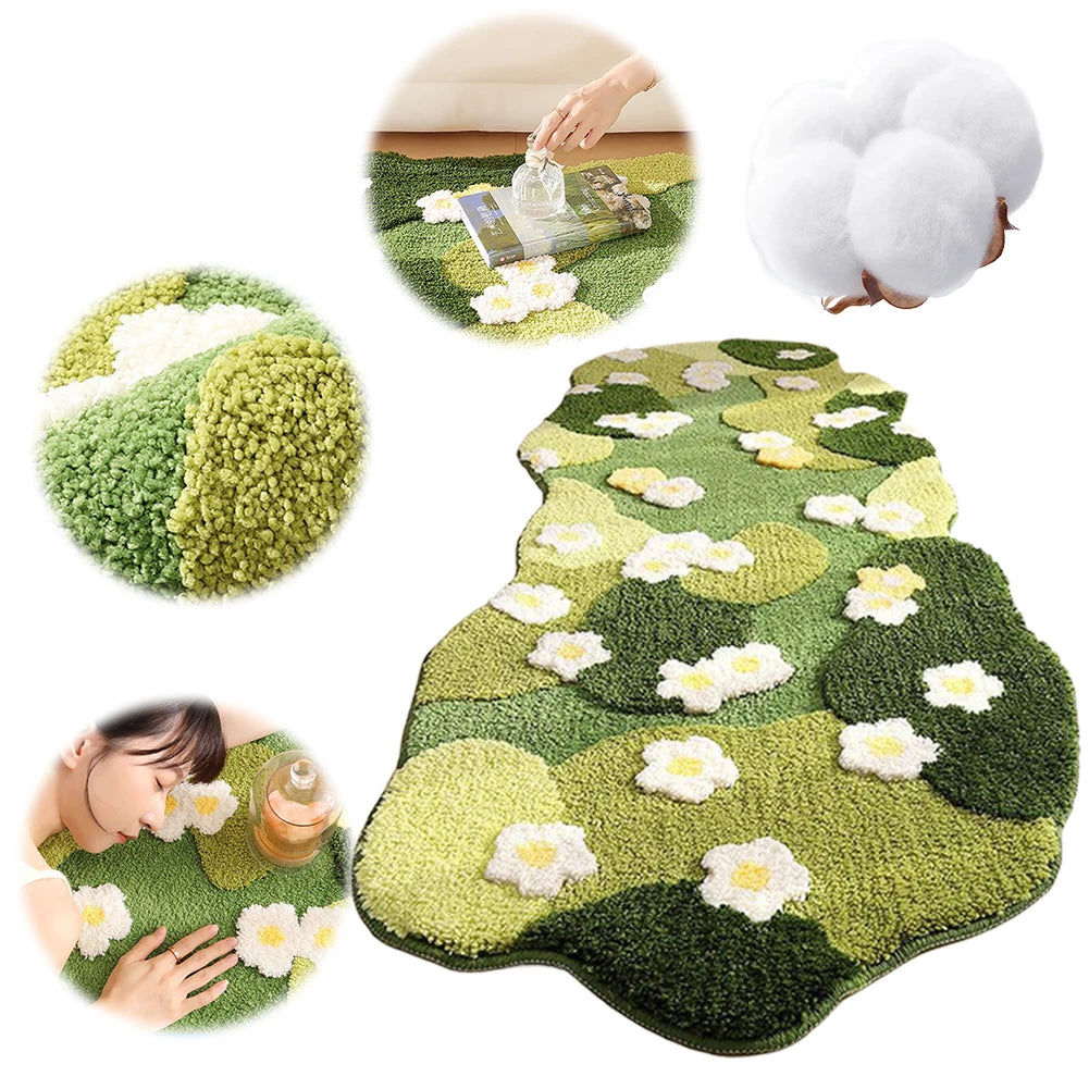 Nordic Style 3D Moss Green Carpet Fluffy Forest Floor Mat Irregular Design Bedroom Rug for Living Room Decor