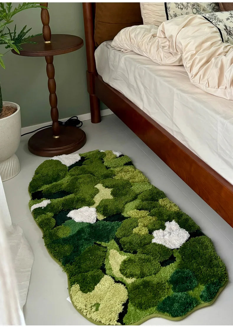 Forest Moss Flocking Bedside Rug, Ultra Soft Non-Slip Bath Mats, Bathroom Carpet & Bedroom Floor Mat for Home Decor