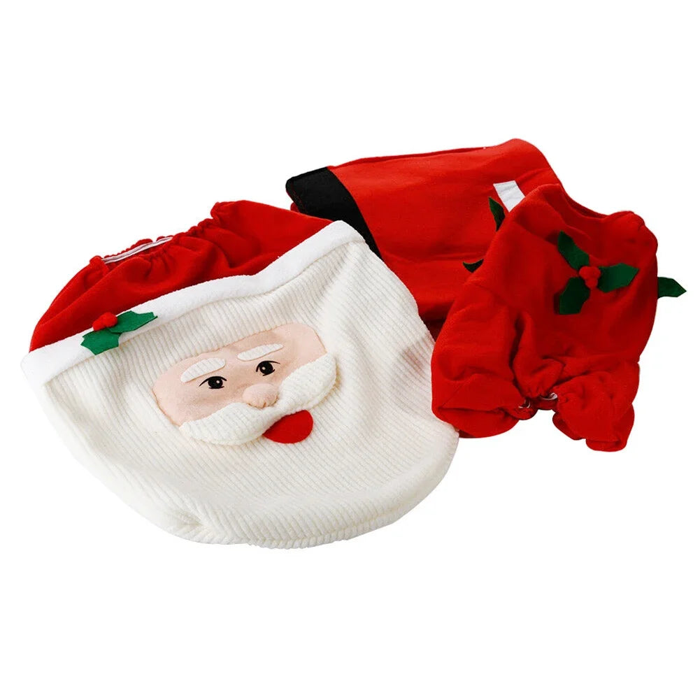 3pcs Christmas Bathroom Cozy Santa Seat Cover and Rugs