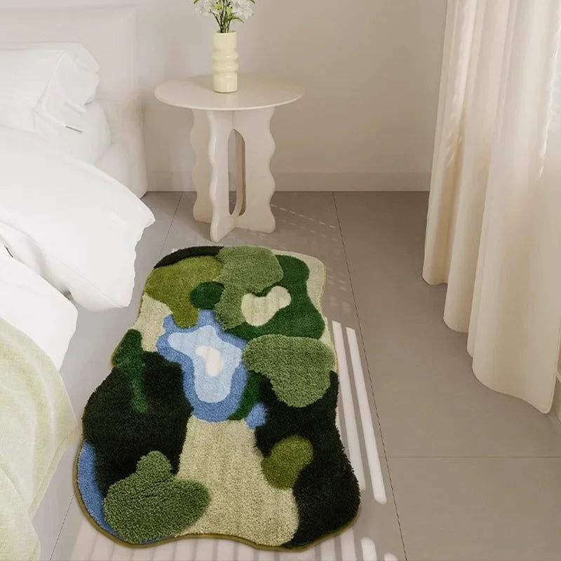 Garden Moss Hand Tufted Area Rug, Bedroom Bedside Rugs, Flocked Art Deco Carpet, Thickened Microfiber Floor Mat, Super Soft