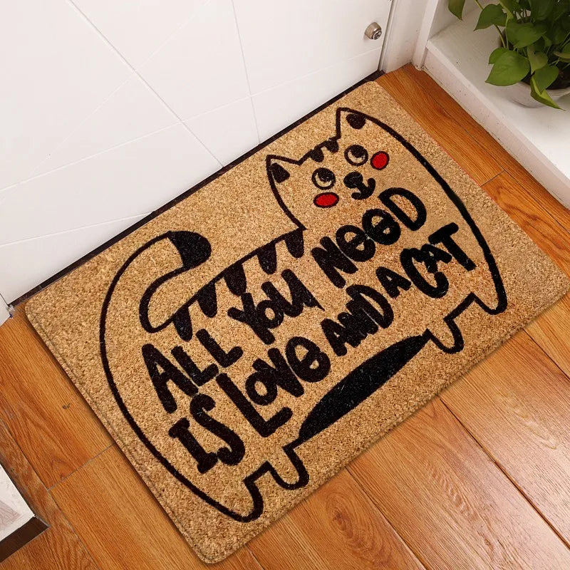 Cats Welcome Mats for Front Door Outdoor Entry Hi Bye Print Doormat Non Slip Kitchen Bedroom Footpad Home Indoor Decor Funny Rug