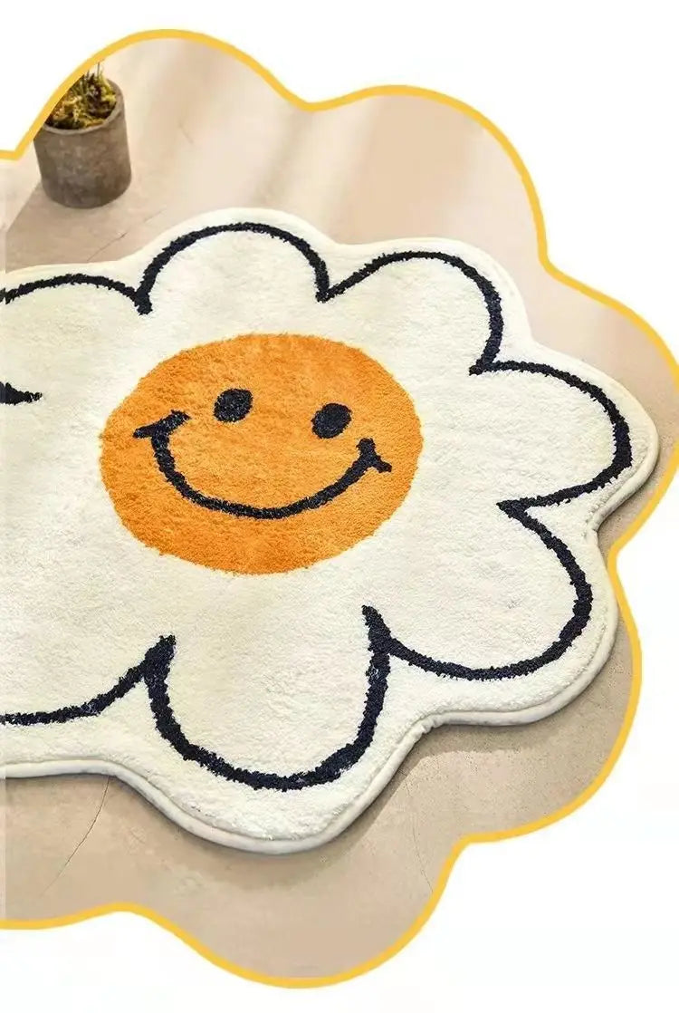 Nordic Flower Rug Cartoon Decor Carpet for Living Room Bedroom Bedside Area Rug  Smile Floor Mat Non-slip Bath Mat