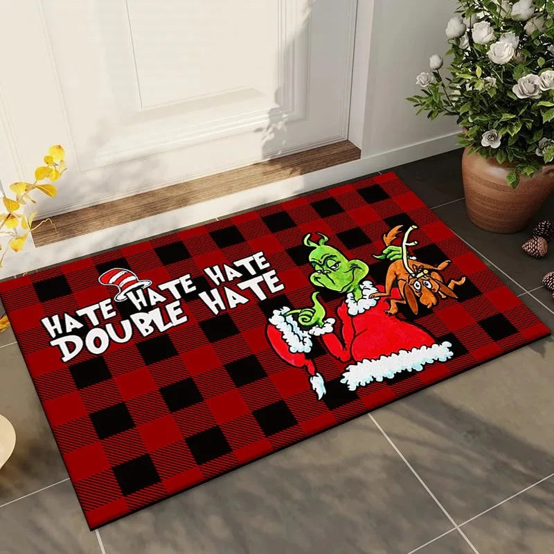 Cute Christmas Grinch Print Welcome Doormat Non-Slip Machine Washable Carpet for Living Room Bedroom Bathroom Kitchen Laundry Rug