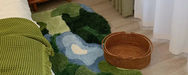 Garden Moss Hand Tufted Area Rug, Bedroom Bedside Rugs, Flocked Art Deco Carpet, Thickened Microfiber Floor Mat, Super Soft