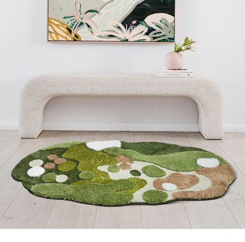 Household Moss Imitation Cashmere Coffee Table Rug Shaped Thicken Bedroom Bedside Mat Non-slip Absorbent Living Room Carpet