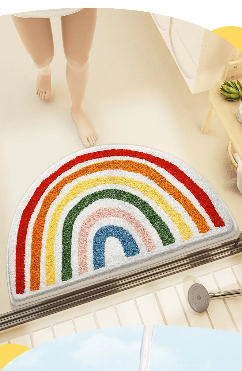 Bathroom Mat, Absorbent Mat, Household Bathroom Entrance Mat, Semi-circular Anti Slip Carpet, Door Mat