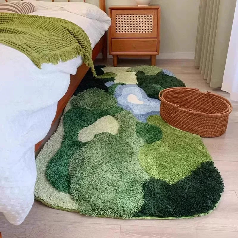 Garden Moss Hand Tufted Area Rug, Bedroom Bedside Rugs, Flocked Art Deco Carpet, Thickened Microfiber Floor Mat, Super Soft